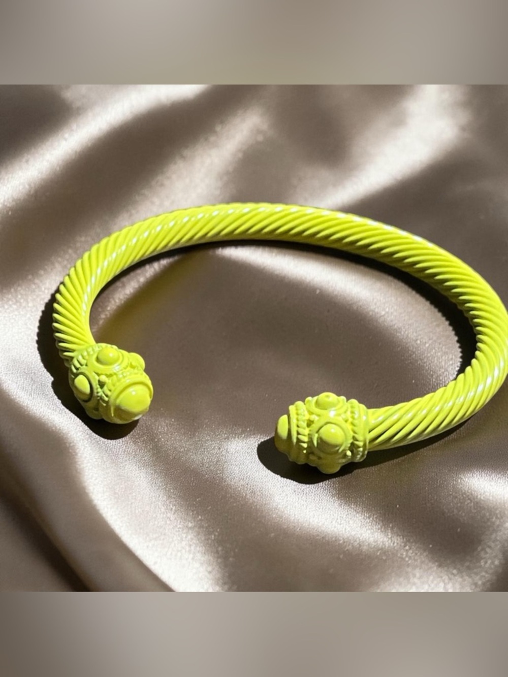 Neon Yellow Twisted Cable Cuff Bracelet